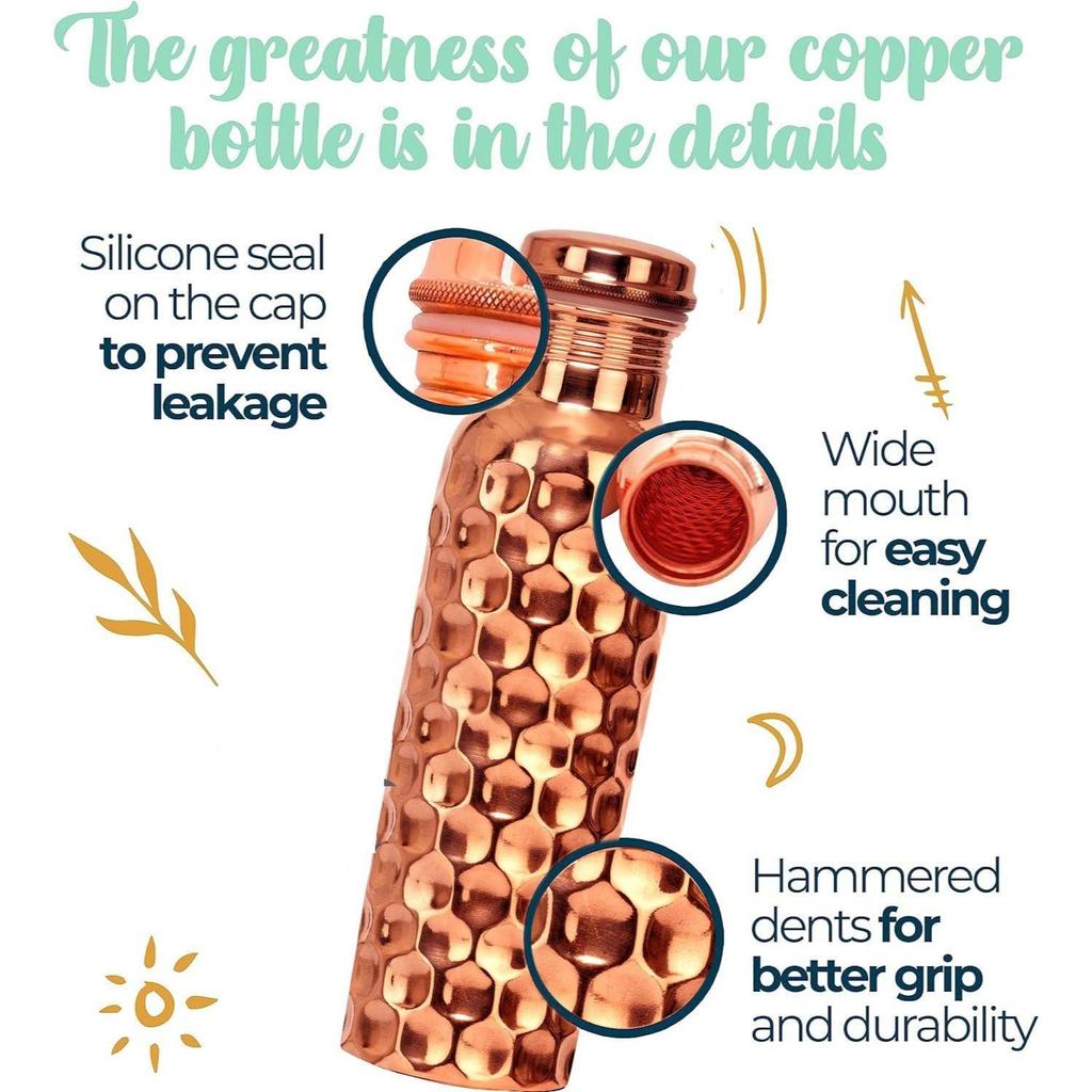 Copper Water Bottle 100% Pure Ayurvedic Copper BPA Free Leak Proof, Water Flask Kitchen Accessory Fancy Diamond Bottles