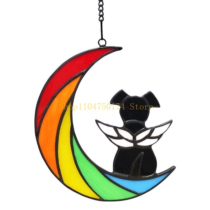 

Lovely Pet Commemorative Gift Dog Stained Glass Window Hanging On Moon Decor top sale