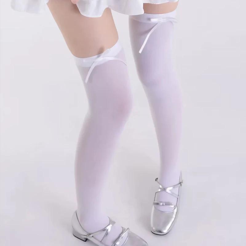 Women Sexy Bow Long Stockings Sweet Girls Lolita Japanese Knees High Nylon Socks Kawaii Thigh Ultra-thin Transparent Stockings