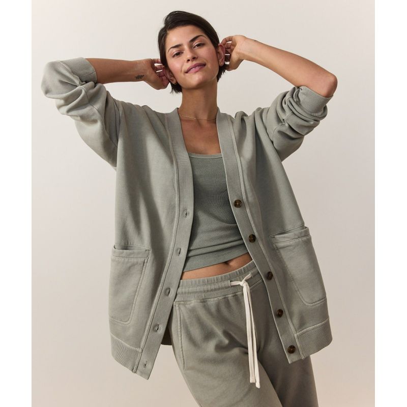

Beautiful Light Luxury Marine Layer Cloud9 Material Rib Patchwork Buckle Thin Velvet Cardigan Outerwear USD 108 Greyish green L