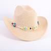 Popular European and American classic western denim straw hat, men's and women's fashion outdoor sunscreen sequined straw hat