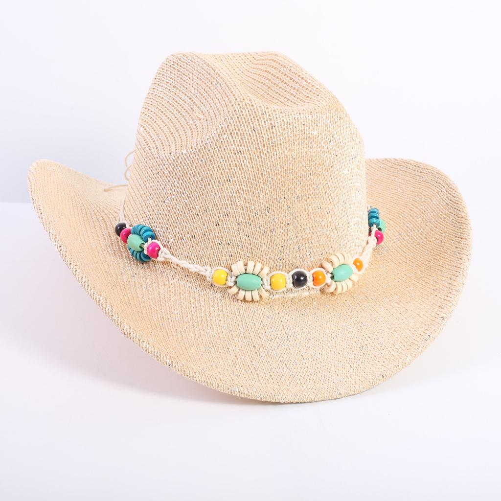 Popular European and American classic western denim straw hat, men's and women's fashion outdoor sunscreen sequined straw hat