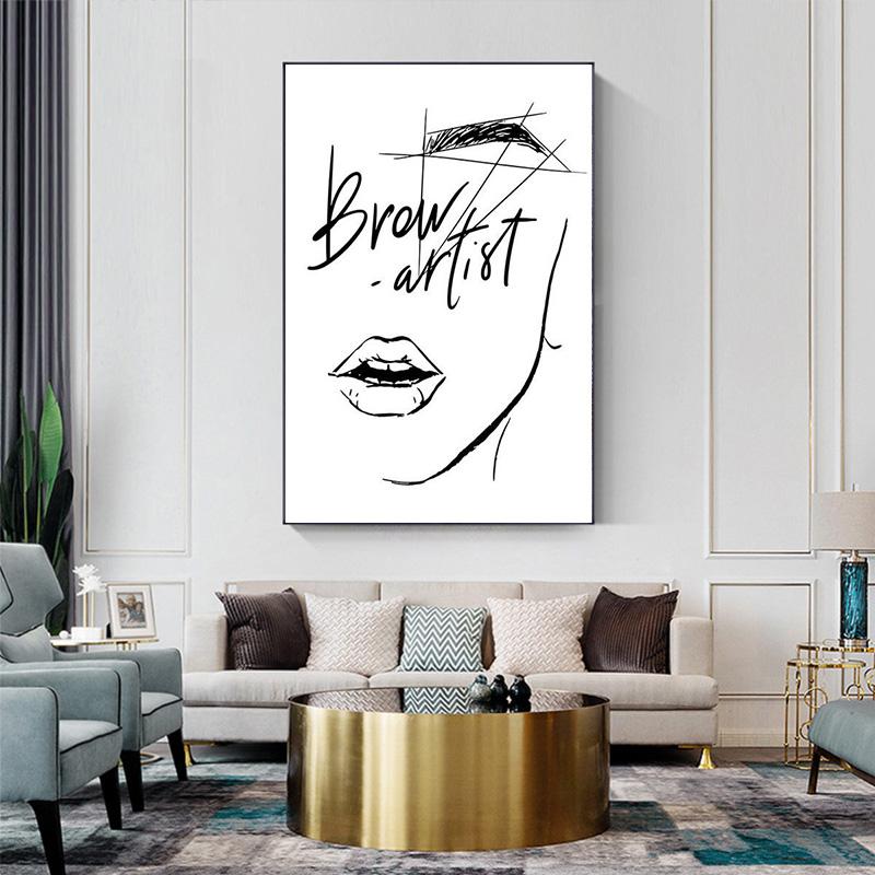 Buze gene Poster și imprimare Salon de frumusețe Poză de perete Fete Moda Machiaj Sprâncene O bucată Canvas Art Decor pentru cameră
