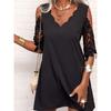 Fashion Spring and Summer New Lace V-neck Lace Patchwork off-Shoulder Backless Half-Length Sleeve Dress Black Dress