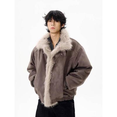 2025 Winter Retro Distressed Mountain Eagle Cotton Coat: Unisex Loose Fit with Warm Fur Collar