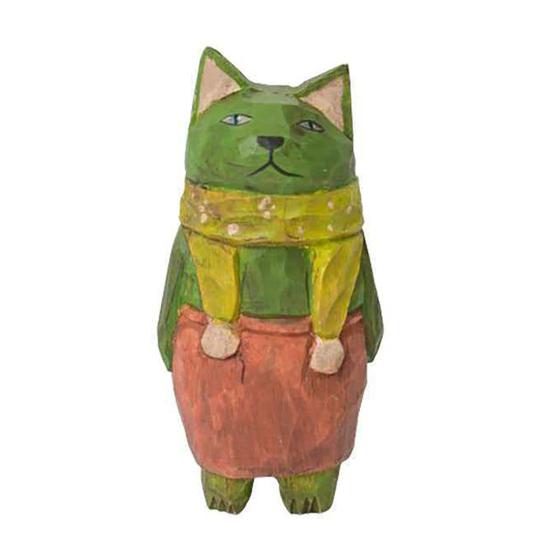 Wooden Hand-Carved Cat Figurine, Artistic Kitten Ornament, Rustic Collectible Kitty Sculpture, Unique Desktop Ornament Birthday Gift for Friends Cat