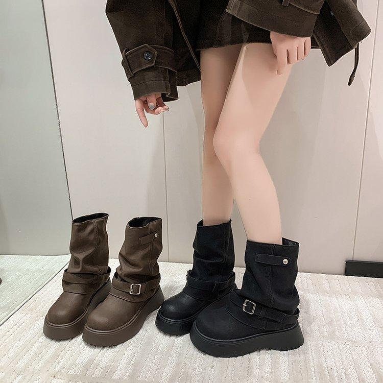 [Youshilai] Grube, podwyższające kozaki spodnie damskie jesień i zima 2025 nowe wszechstronne okrycie wierzchnie temperament wróżka krótkie kozaki trend