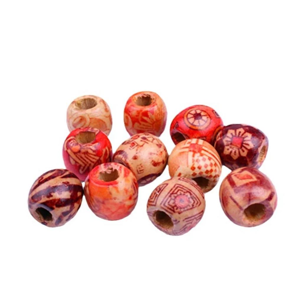 TX65 50pcs Fun Mix Wooden Bead Exquisite Texture Tribal Handmade Patterned Bead Necklace Bracelet Charms DIY Jewelry Accessories