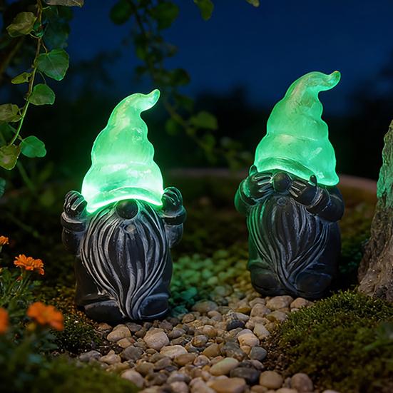 3 Pcs Gnome Garden Stakes, Resin Miniature Hear See Speak No Evil Gnome Figurine for Fairy Garden, Flower Pot, Balcony, Yard, Outdoor Lawn Decor