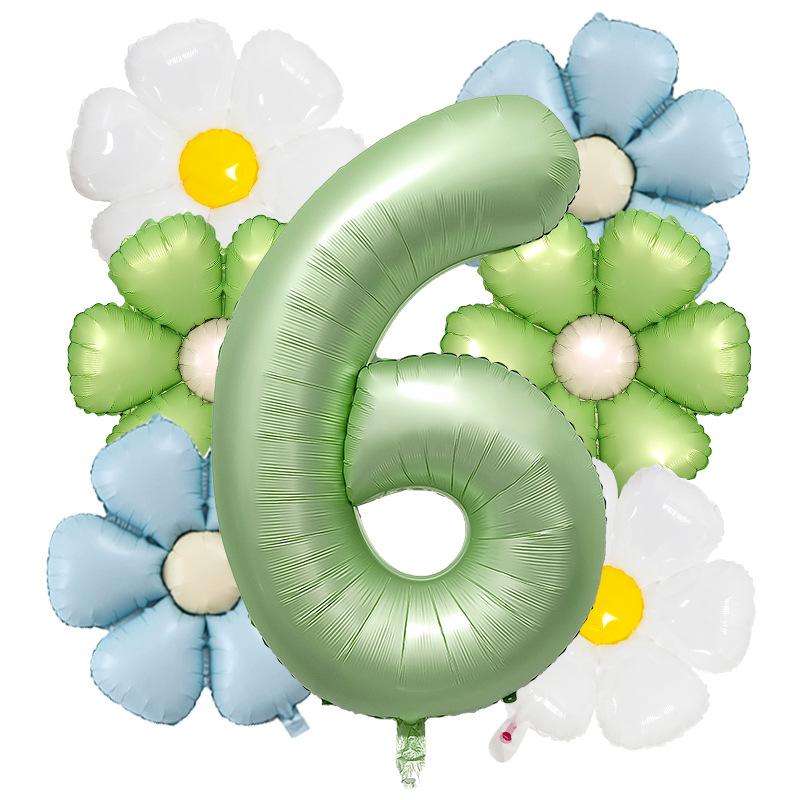 7pcs Matte Finish Daisy Balloon Number Wedding Decor Birthday Party Decoration Aluminum Foil Balloon Baby Shower Decorations