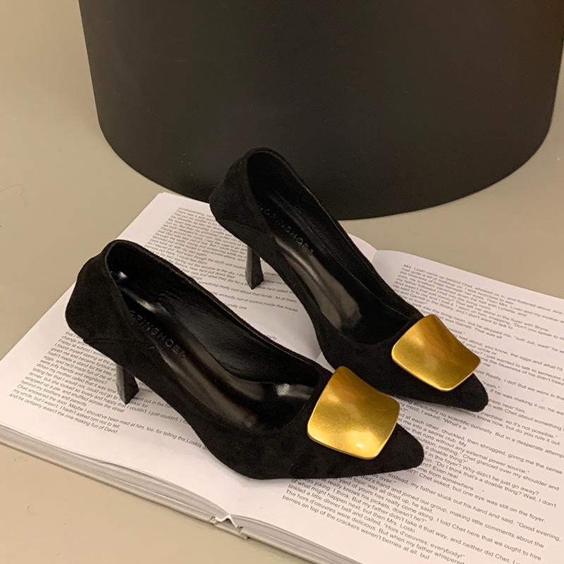 Black thin heels are not tired, high heels, women's spring and summer new fashion temperament, socialite pointed head shallow mouth single shoes