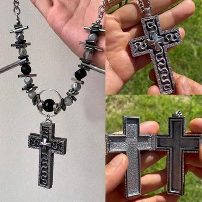 Vintage Kreuzanhänger Halskette für Damen Herren Kreuzhalskette mit Geheimfach 3D-gedruckter Anhänger Schmuckhalskette