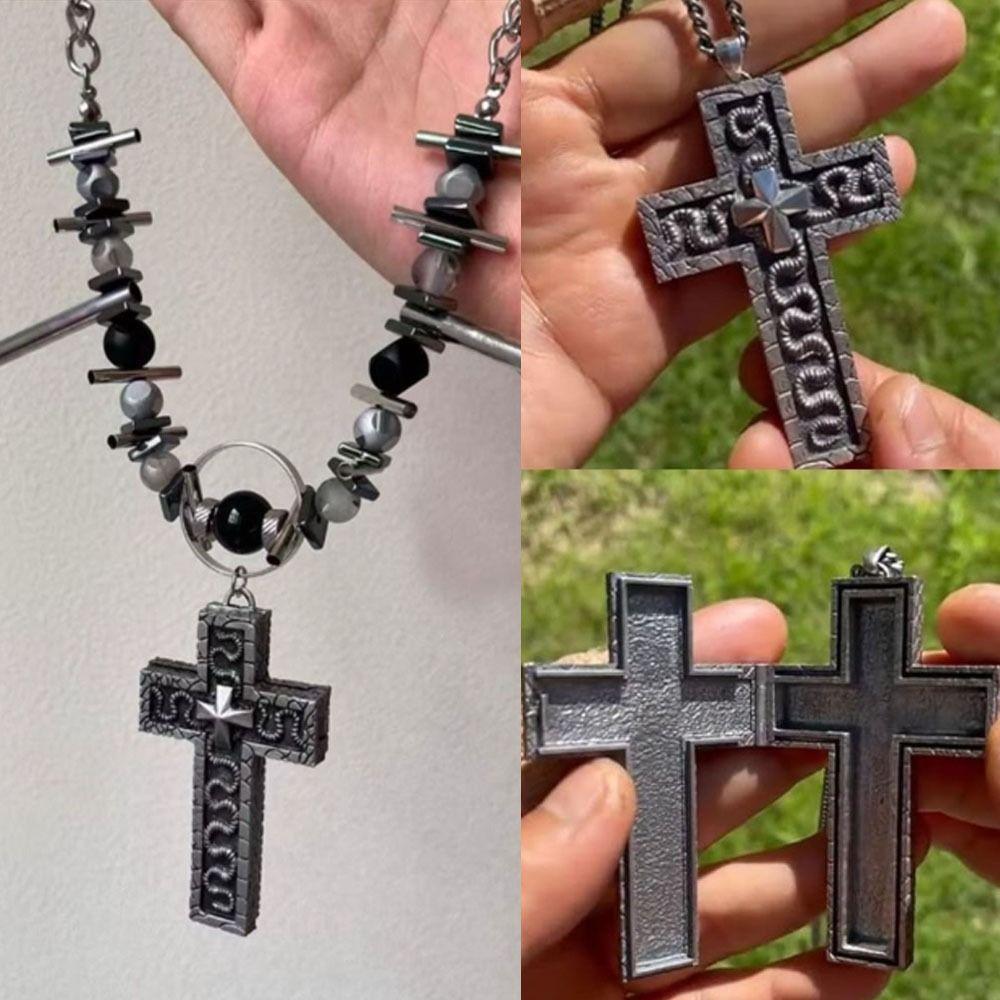 With Secret Compartment Cross Pendant Necklace Openable Charm Jewelry Chain Pendant Necklace