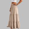 Women High Waist Maxi Skirt Cotton Linen Blend Tiered Long Skirt Elastic Waistband Beach Skirt Casual Bohemian Style Summer Skirt