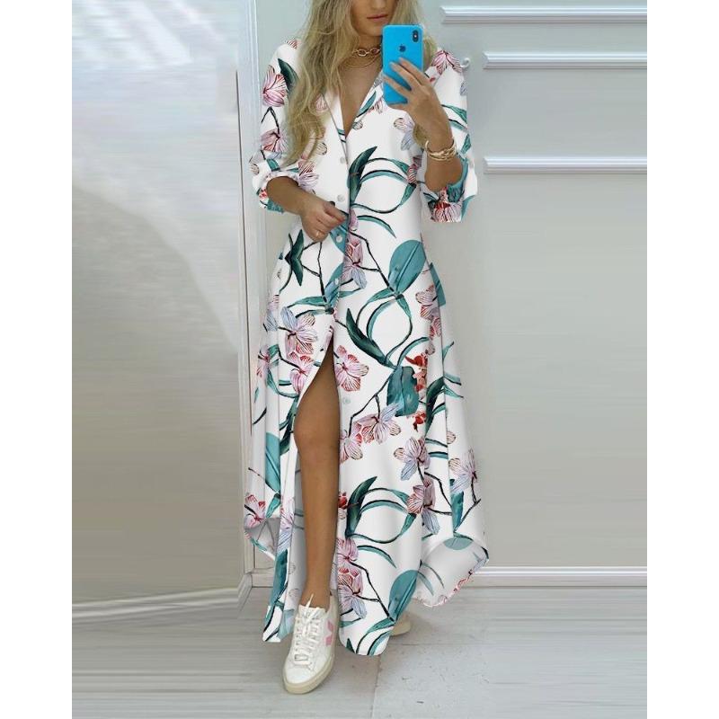 Spring and Summer Latest Trendy Printing Long-sleeved Shirt Sexy Dress