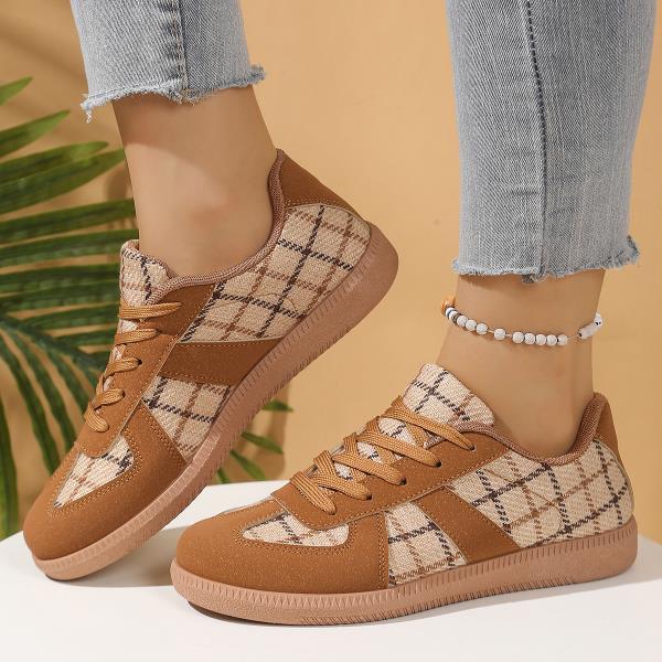 Fashion Round Toe Mixed Colors Shoes Woman Flats Casual Female Sneakers Dress New Retro Flock PU Leisure Sewing Fabric Rubber Lace-Up Mi