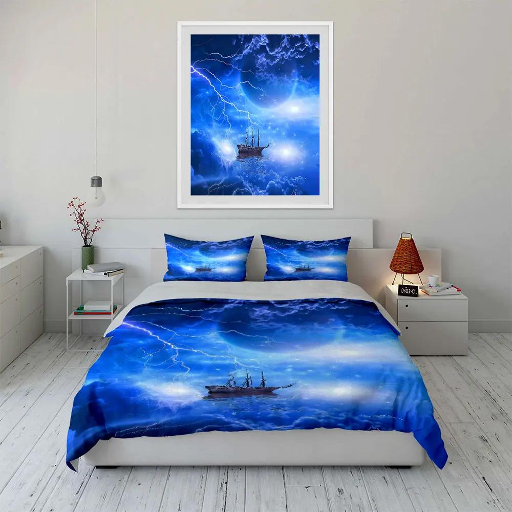 "Blue Sky Ship Decor Set" Soft Comfortable Duvet Cover Bedding Set Included 1*Duvet Cover & 2*Pillowcases, gift