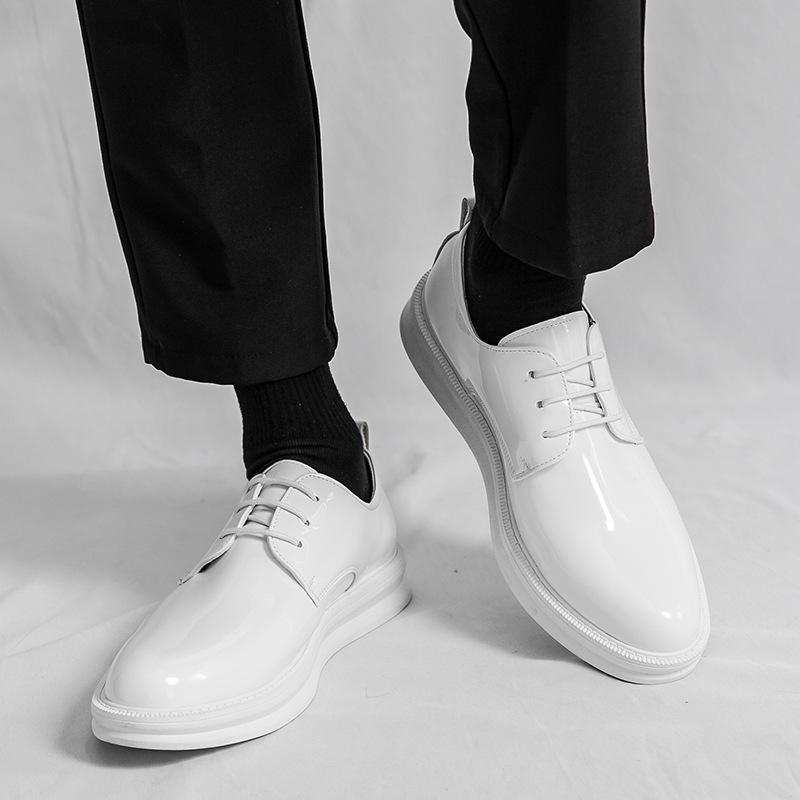 Autumn New Pointed Toe Patent Leather Lace-up Formal Casual Men's Shoes, Large Size.
