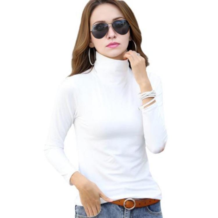 Autumn Winter Women Base Layer Long Sleeve Half High Collar Slim Fit Pullover Tops Solid Color Thickened Warm Tops