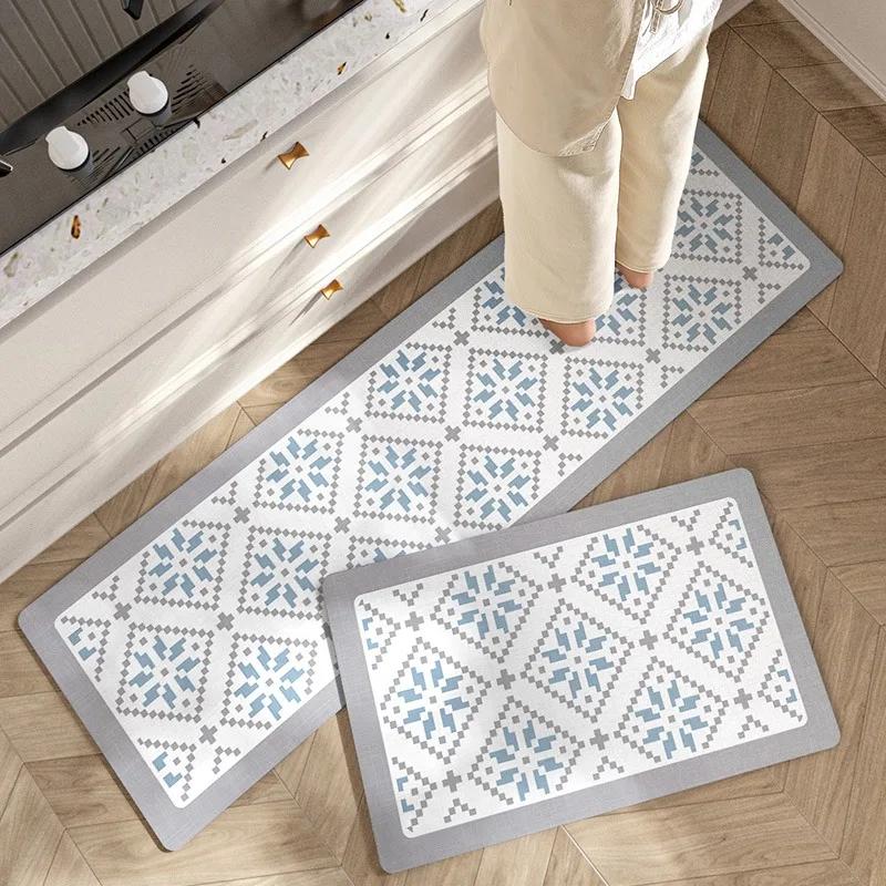 Leather Kitchen Carpet Set Waterproof Non-slip Strip Floor Mat Modern Simple Style High Quality Easy Clean Floor Decorative Rugs