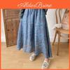 Waist Johnature Elastic Print Vintage All Match Women Skirts Autumn Blue Loose Tie Skirts
