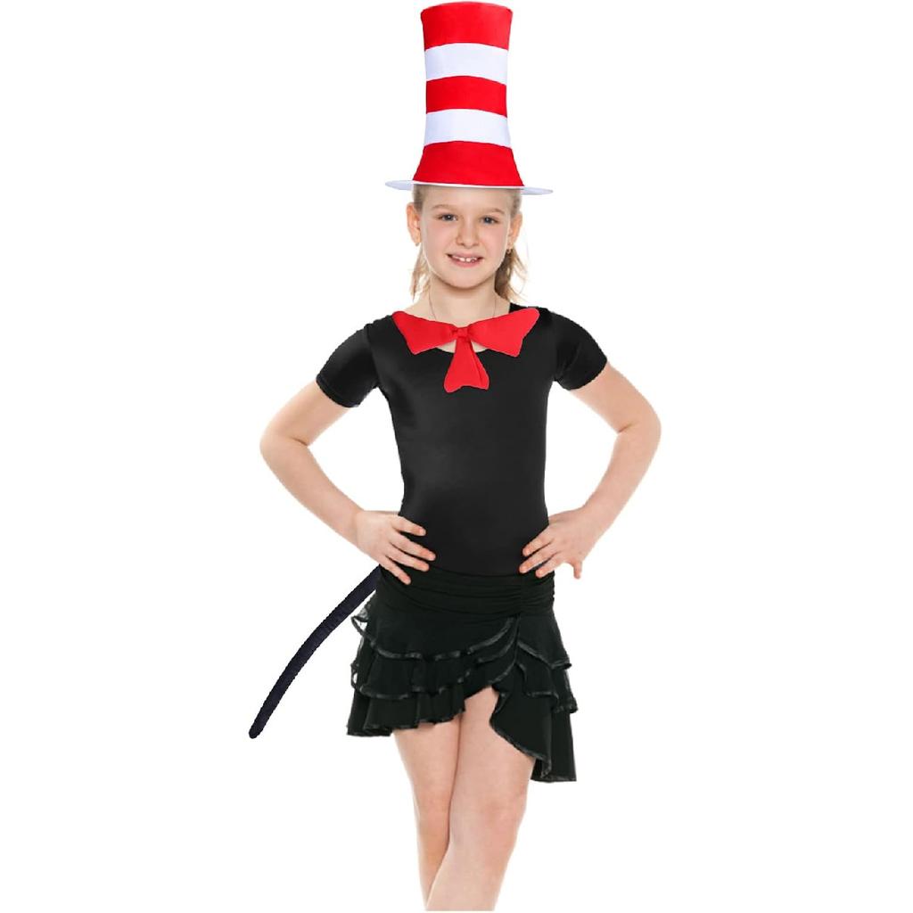 Accessories for Cat Costume Kit Kids Red And White Striped Stovepipe Hat Gloves Bow Tie Long Tail For Halloween Props