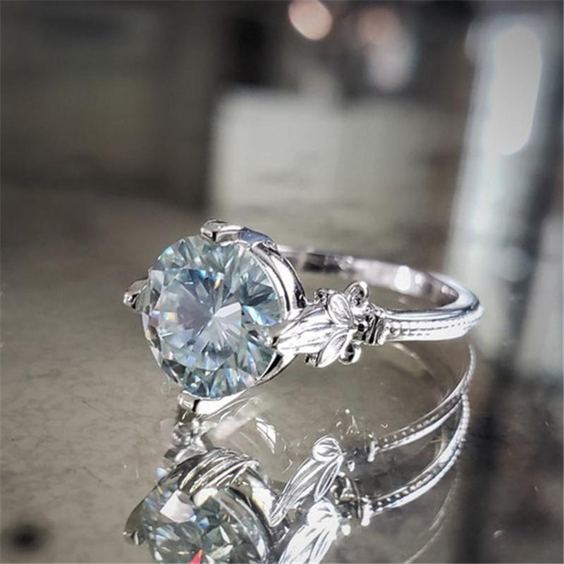 

Huitan Simple Stylish Women Ring Round Cut Solitaire Sky Blue Flower Setting Bead Band Delicate Proposal Ring for Girlfriend New 6&Copper Plated
