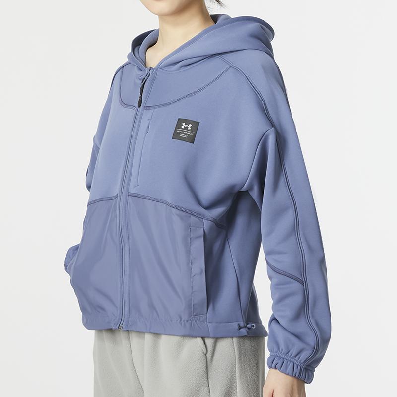 Under Armour Rush Fleece Fz Hoodie Solid Color Sports Casual Windbreaker Women Hoodies Purple 1374103-767