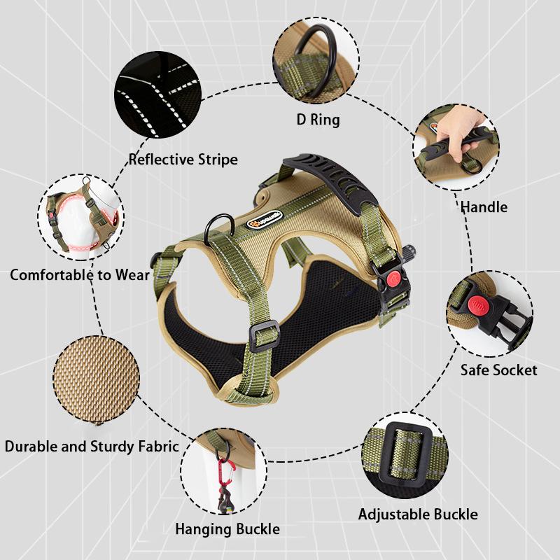 Pet Dog Harness for Medium Large Dogs Adjustable Reflective Vest Harnesses for Small Dogs Front Clip Harness Easy Control Handle