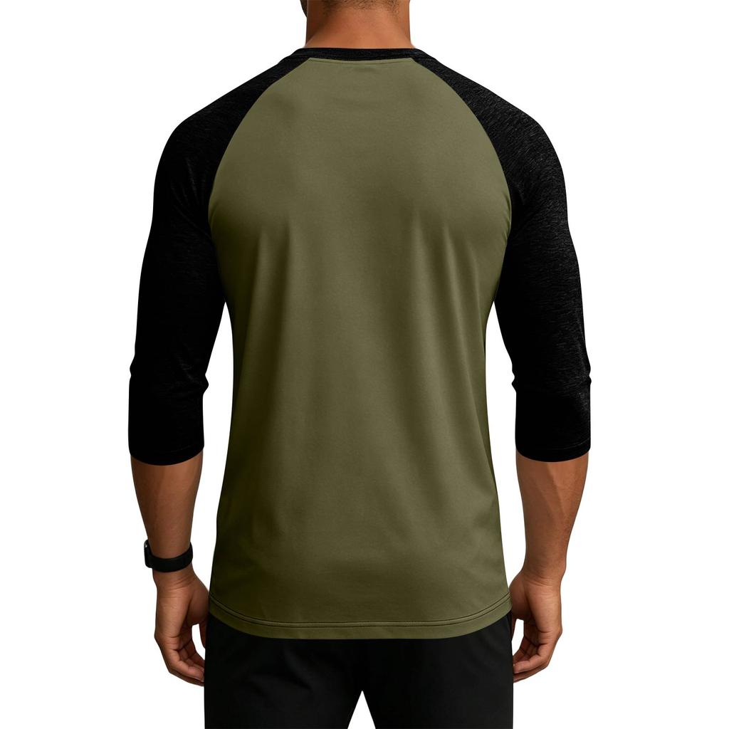 Men's Colorblock Raglan Sleeve Athletic Shirt Three Piece Set Lightweight Stretchy Sport Top for Training Running Casual Wear