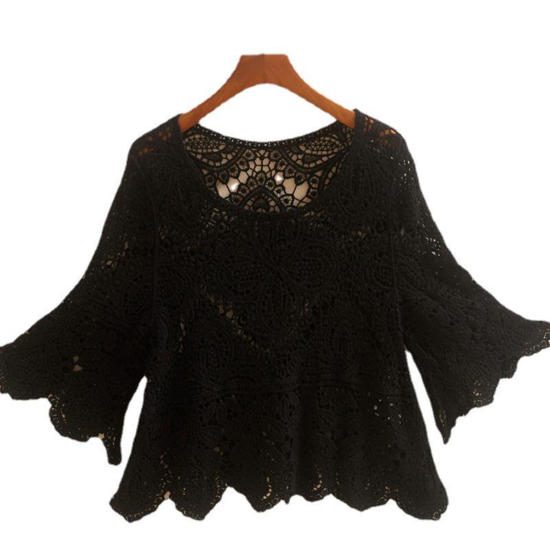 2023 Sommer Bestickte Spitze Aushöhlung Damenmode Top Pullover Überwurf