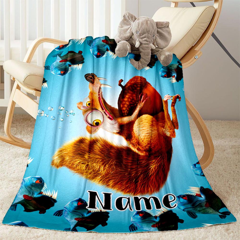 Squirrel Fish Adventure Personalized Name Blanket Gift Customizable Blanket Warmthful Decor Great for Bed Bedding Picnics Couch Ideal for All Seasons