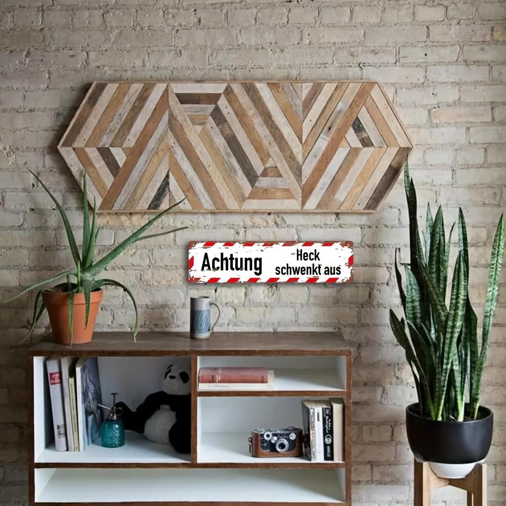 Custom Reflective Iron Sign 4x16\ Caution Hedge Swing, Red Checkered Safety Wall Decor