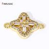 18K Gold Plated Brass Square Charm Connector,Inlaid Zircon Flower Pendant Connector For DIY Jewelry Making Accessories