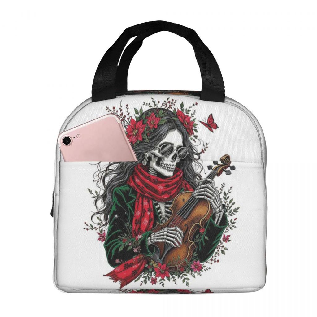 Skeleton Playing Violin Halloween Insulated Lunch Bag for Women Kids Leakproof Food Boxes Thermal Lunch Box Tote