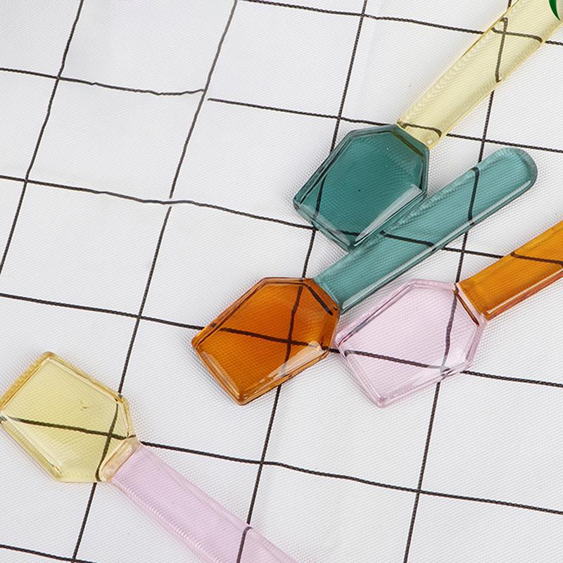 Color Glass Spoon Dessert Ice Cream Salad Handled Spoon Coffee Soup Stirring Spoon Heat And Cold Resistance Spoon