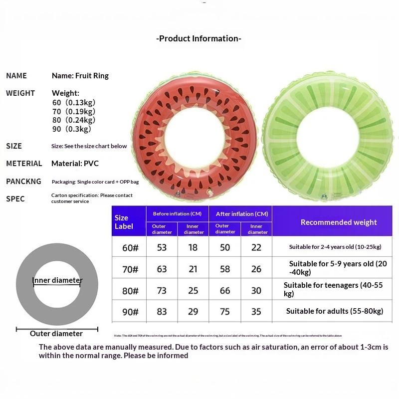 1Pcs Pool Float Fruit Inflatable Swim Ring Orange Tube Durable Pvc Float For Beach Lake Party Summer