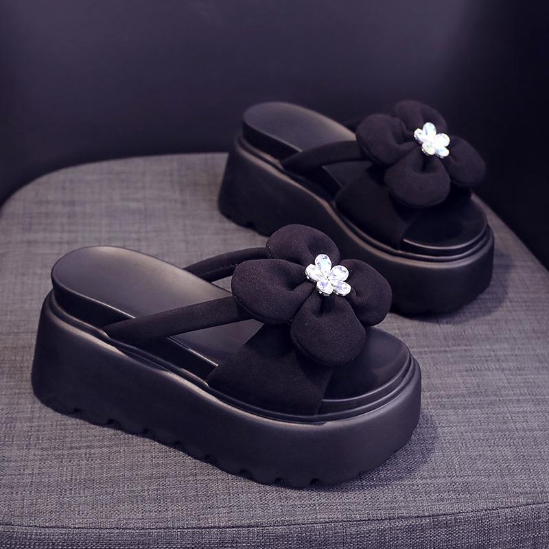 Fashion New Summer Leather Slippers Women's Outside Chunky Sandals 2025 Fashion 9CM Wedges Platform Shoes Woman Flats Beach Flip Flops