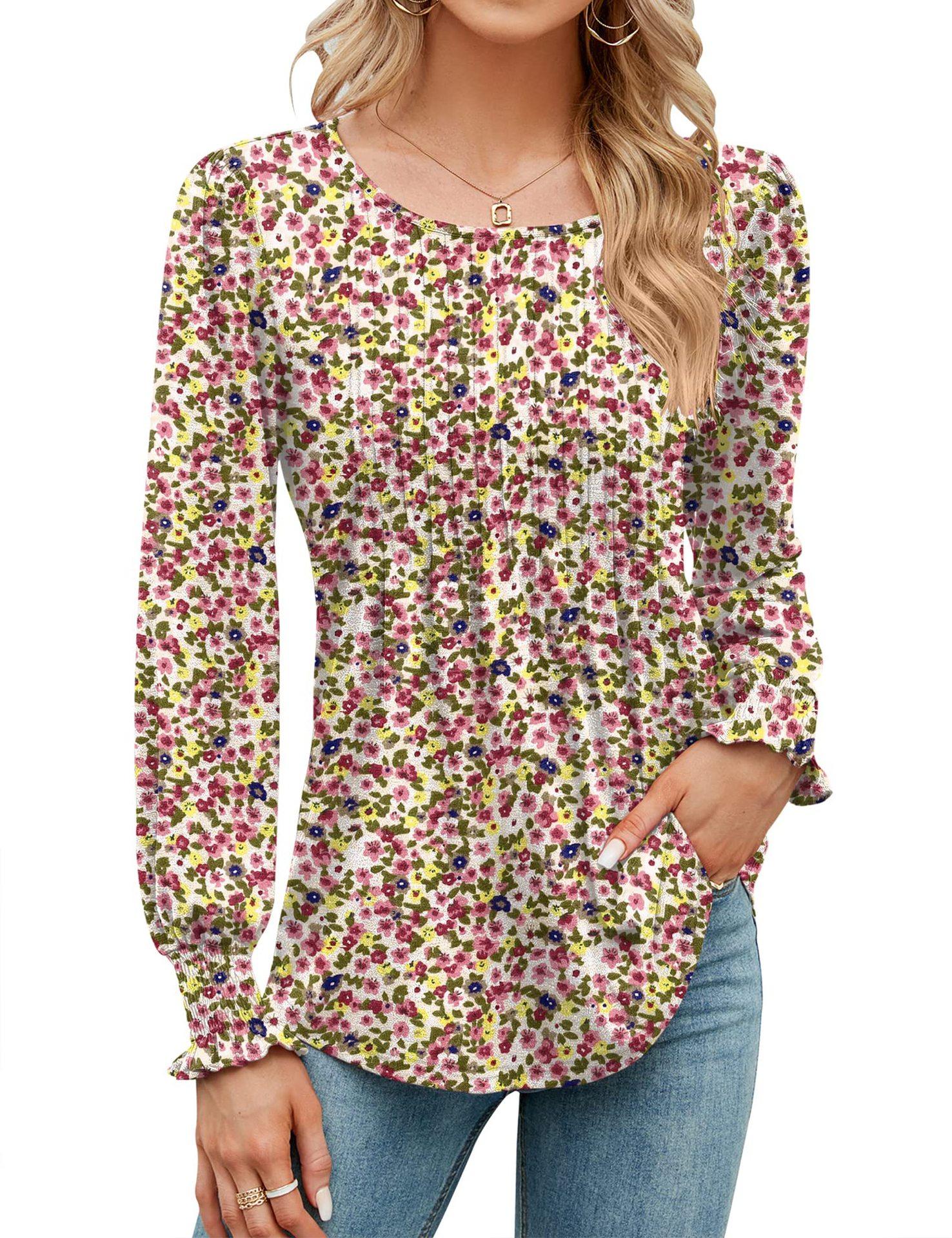 

Весенне-осенняя женская блузка, однотонная, повседневная, с объемными рукавами, круглым вырезом и длинными рукавами, топ M