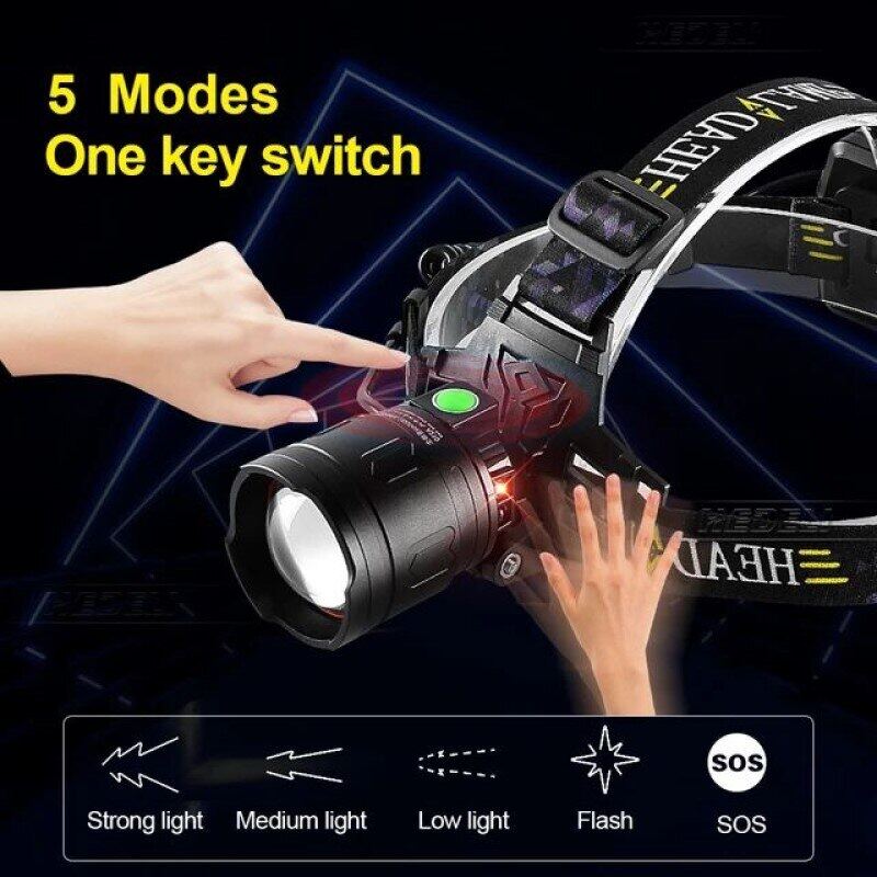 XHP160 Strong Light Head Lamp LED Zoom Night Fishing Sea Chasing Super Bright High-power Miner's Lamp