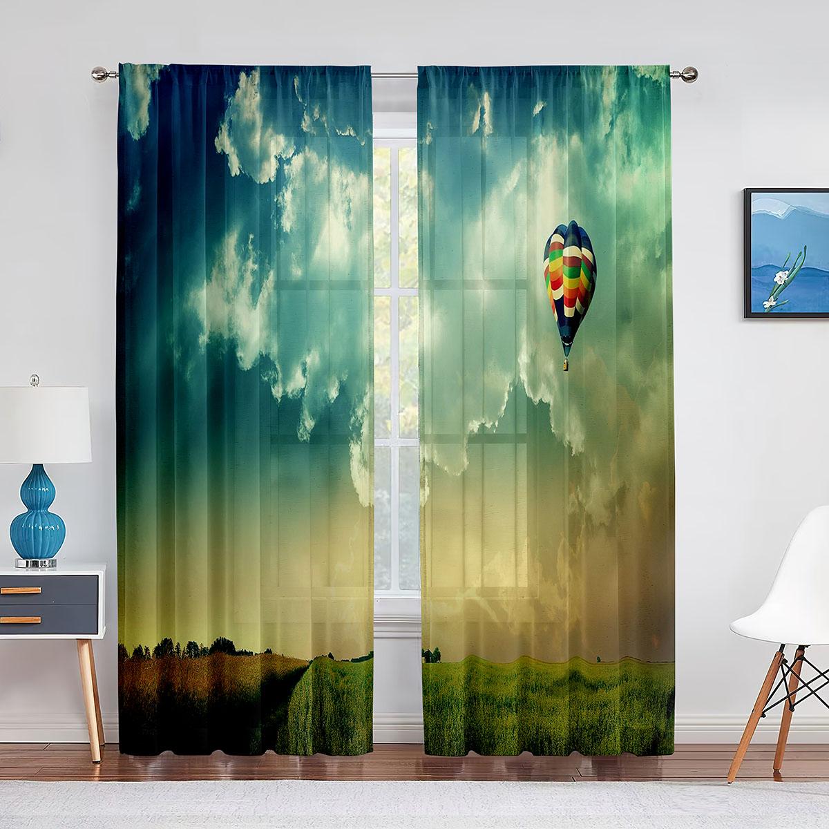 

Воздушный шар на небе Мечтательный пейзаж Прозрачная вуаль Шторы для спальни Гостиная Кухня Шифоновые тюлевые шторы Декор 1 PCS W100XH250cm&Grommet Top