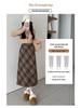 Plus Size Korean-Style Plaid Wool Skirt with Belt for Women