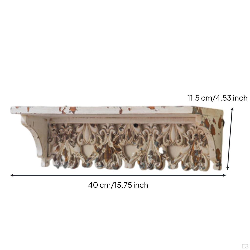 Carved Wall Shelf Distressed Wooden Shabby Chic Shelves for Living Room, Entryway, Hallway