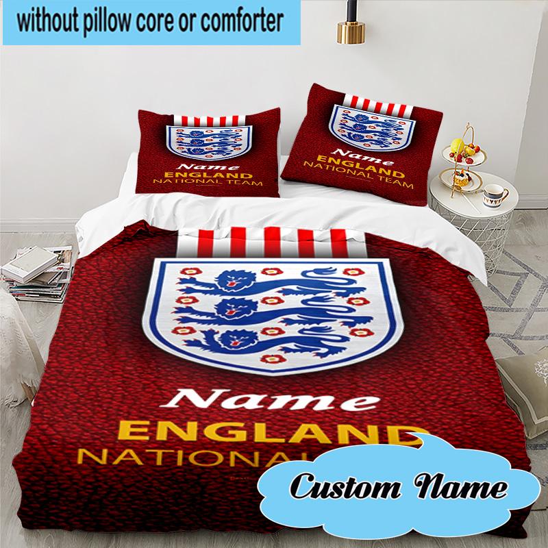 3PCS Custom Name England Football Crest Bedding Set, Including 1pc Duvet Cover And 2pcs Pillowcases, Suitable for dorms and bedrooms Gift