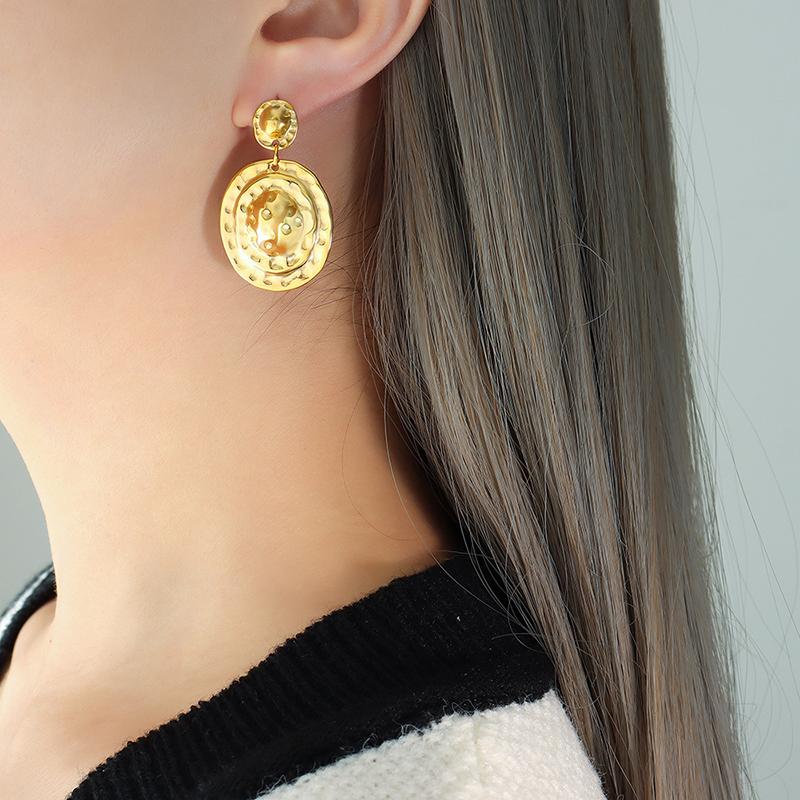 Hot Selling Straw Hat Texture Hoop Earrings Popular Stainless Steel Earrings TRENDY