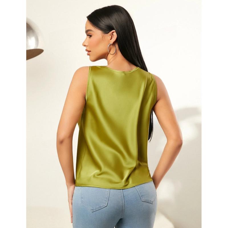 Satin Pile Collar Solid Color Sleeveless Vest Women’s Blouses & Shirts