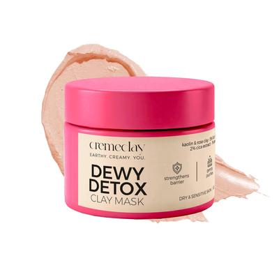 Cremeclay Dewy Detox Nicht-trocknende Tonmaske | Trockene & Empfindliche Haut 50g | Reinigt, Spendet Feuchtigkeit & Hellt auf | Enthält Kaolin & Rosentonerde, Süßholz, Aloe und