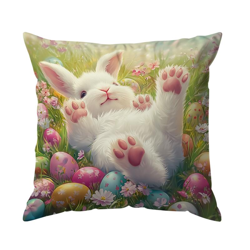 1 Pc Easter Day Pillow Cover Home Holiday Party Celebration Decoration Rabbit And Dwarf Pattern Sofa Cushion Cover 45*45 Cm