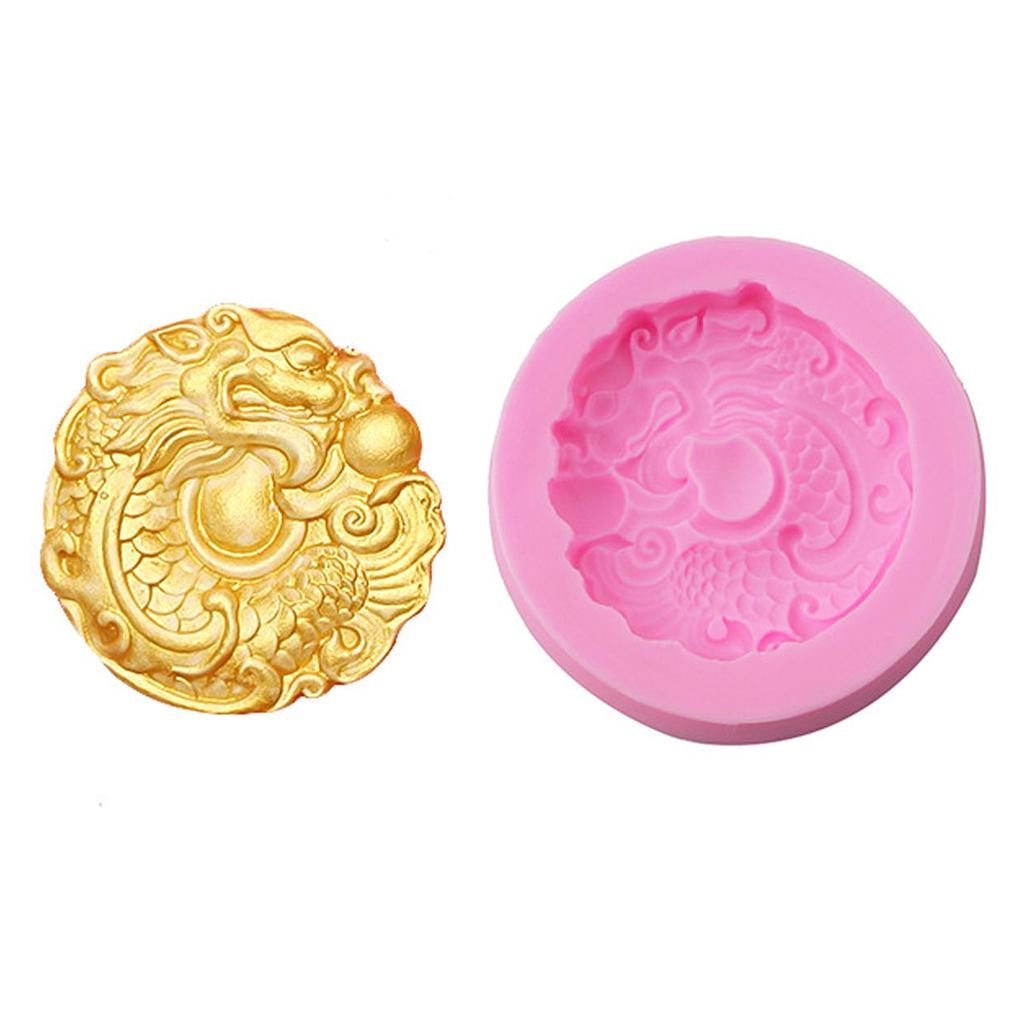 Chinese Dragon Silicone Mold Round Dragon Designs Silicone Fondant Moulds Silicone Baking Supplies for Various Crafts