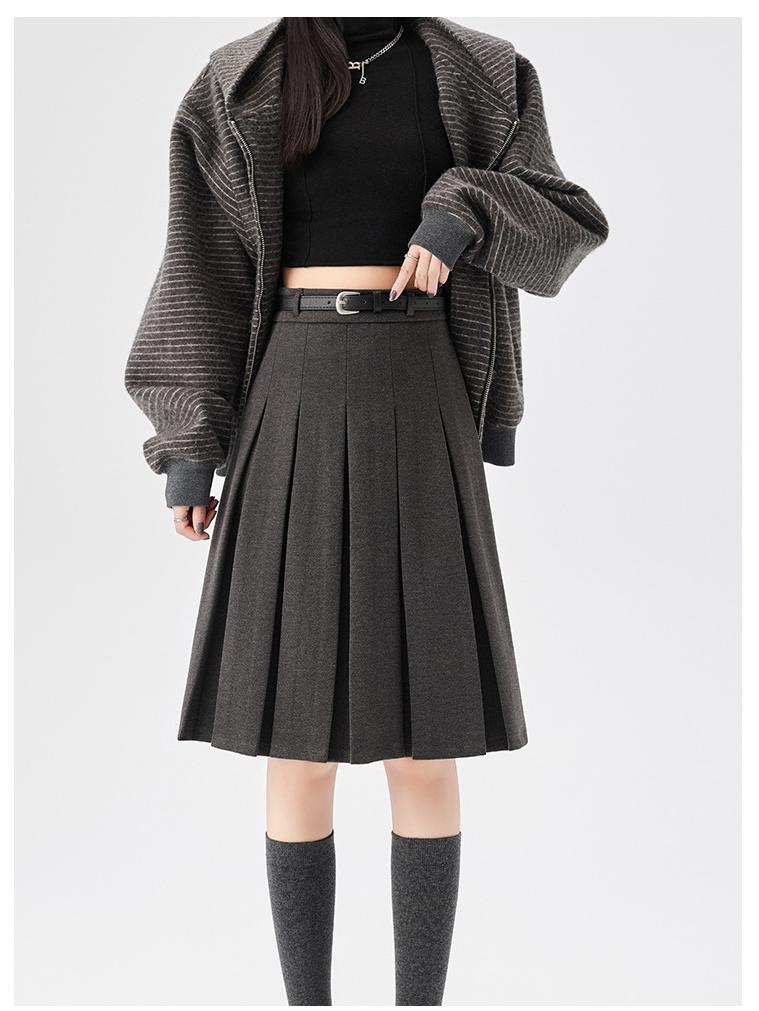 

Женская серая шерстяная плиссированная юбка А-силуэта средней длины - Коллекция Осень/Зима 2025 S